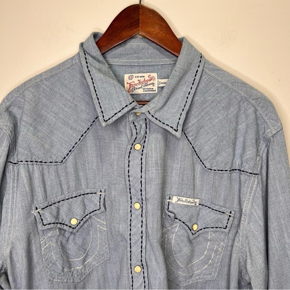 True Religion Blue Button Down Shirt Size XXXL - Picture 3 of 12